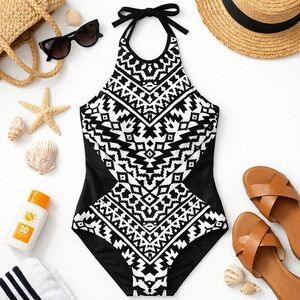 Seafolly Aztec One Piece Swimsuit Halter Cutout Size 10​ Resortwear festival